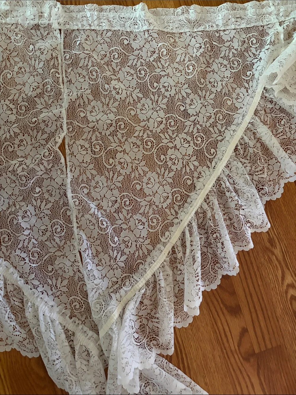 Elegant White Lace Ruffle Curtain Valance - Delicate Sheer Drapery Accent